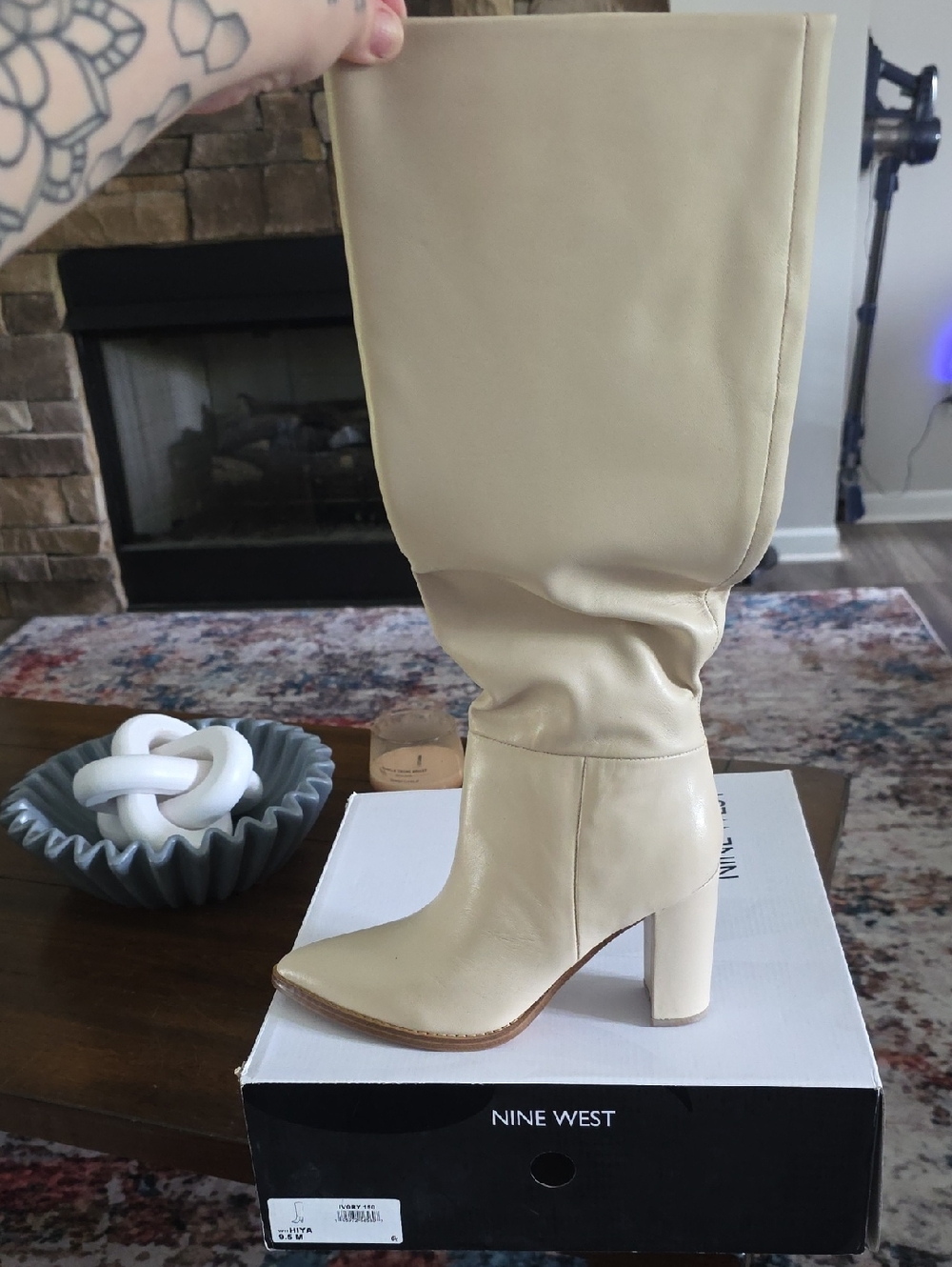 Nine West Cream Over-the-Knee Block Heel Boots
